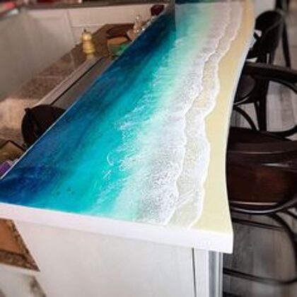 Epoxy kitchen table with marine specifics and 3D view, closer to reality