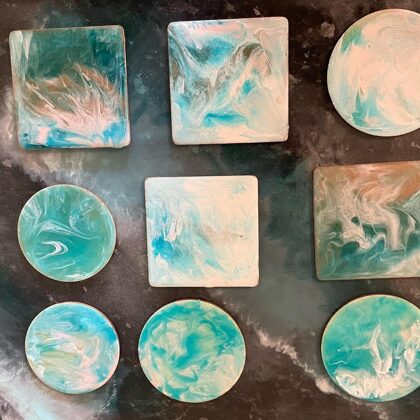 Epoxy remains, in various designed shades