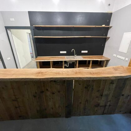 Kitchen bar counter with clear epoxy casting