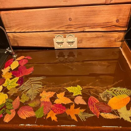 Dried leaves on a flower embedded in epoxy