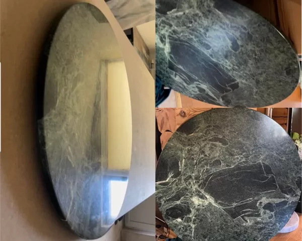 It can be seen what difference in gloss when polishing a matte marble surface