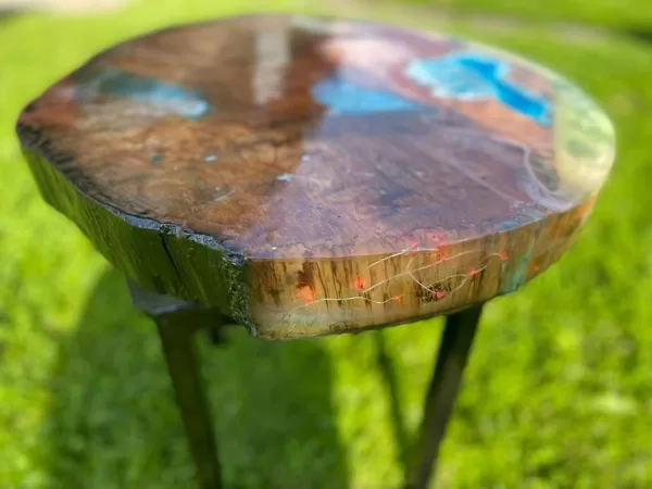 Epoxy coffee table with led lighting and fluorescent epoxies