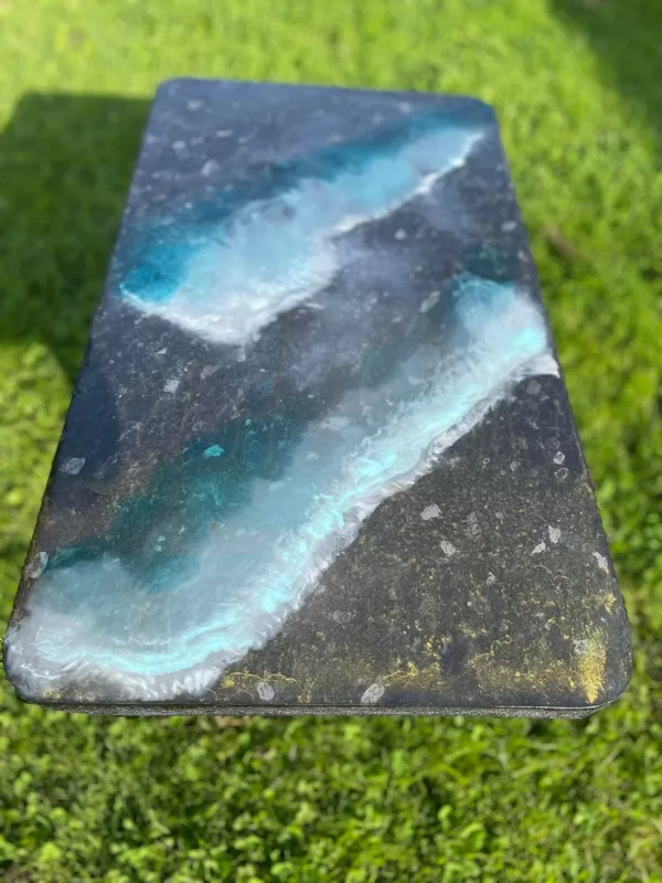 Epoxy table top with sea symbols
